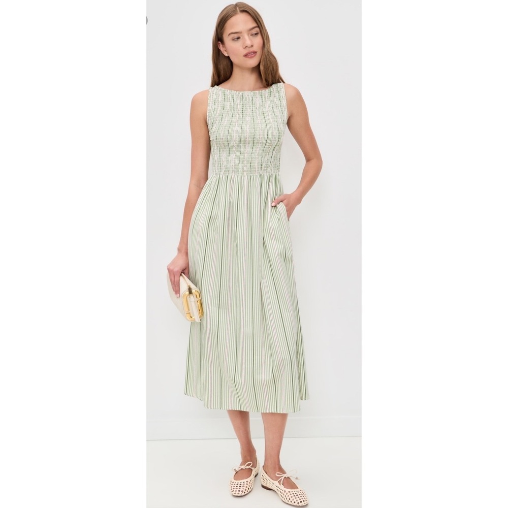 Hill House The Cosima Nap Dress Green White Striped Smocked Midi 3X - Picture 2 of 11